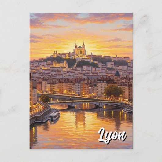 Lyon Frankrijk Basilica Sunset Travel Briefkaart (Voorkant)