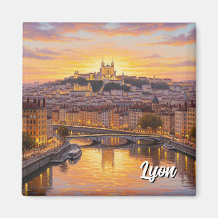 Lyon Frankrijk Basilica Sunset Travel Magneet
