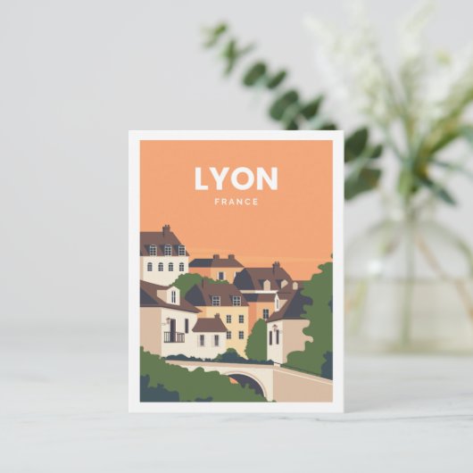 Lyon Frankrijk Beroemde Reisplaats Illustratie Briefkaart (Staand voorkant)