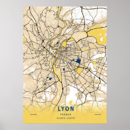 Lyon - Frankrijk Gele Stadskaart Poster