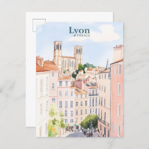 Lyon Frankrijk Gouache Verf Illustratie Reizen Briefkaart