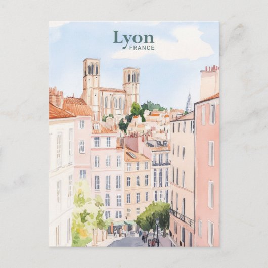 Lyon Frankrijk Gouache Verf Illustratie Reizen Briefkaart (Voorkant)
