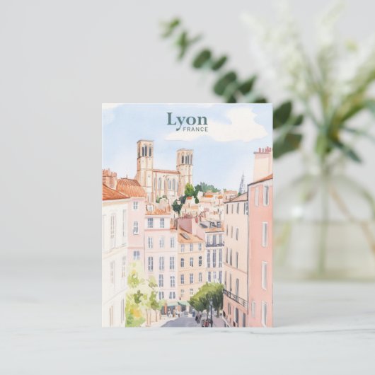Lyon Frankrijk Gouache Verf Illustratie Reizen Briefkaart (Staand voorkant)