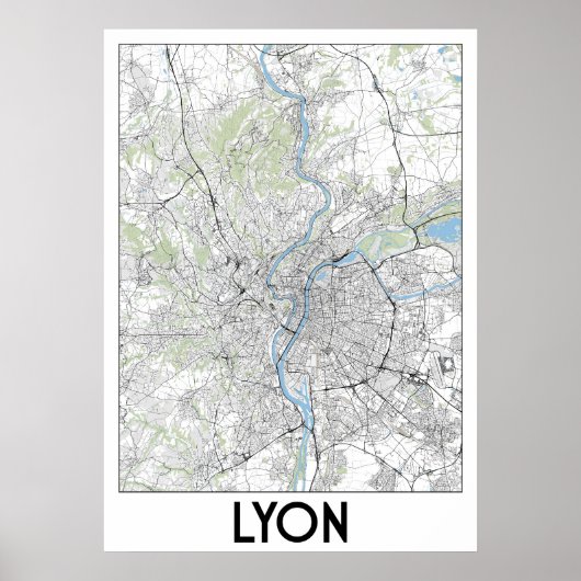 Lyon, Frankrijk kaart Poster (Voorkant)