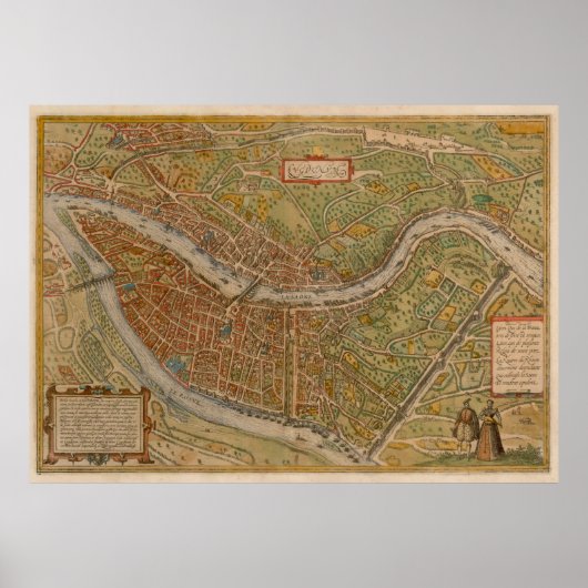  Lyon Frankrijk Map (1572) Poster (Voorkant)