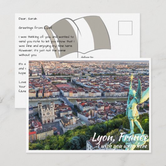 Lyon Frankrijk met Angel Briefkaart (Voorkant / Achterkant)