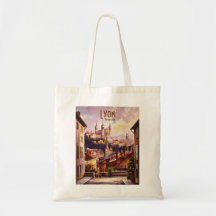 Lyon Frankrijk Reis Vintage Aquarel Stadsgezicht