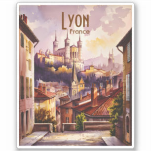 Lyon Frankrijk Reis Vintage Waterverf Stadsgezicht Sticker