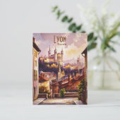 Lyon Frankrijk Reizen Basiliek Waterverf Art Briefkaart (Staand voorkant)