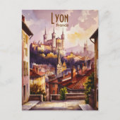 Lyon Frankrijk Reizen Basiliek Waterverf Art Briefkaart (Voorkant)