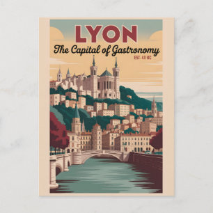 Lyon Frankrijk Retro Silhouette Stadslandschap Rei Briefkaart