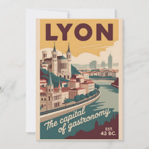 Lyon Frankrijk Retro Silhouette Stadslandschap Rei Feestdagenkaart