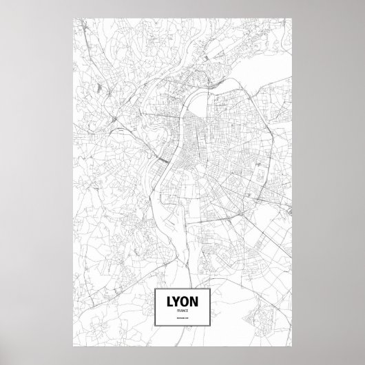 Lyon, Frankrijk (zwart op wit) Poster (Voorkant)