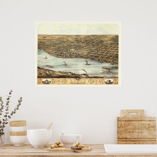 Lyon, IA Panorama Map - 1868 Poster (Keuken)