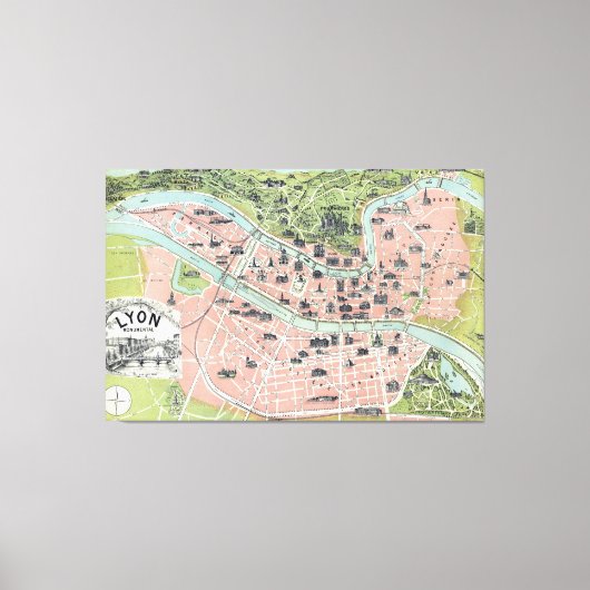 Lyon Monumental Map Garnier Freres Paris 1894 Canvas Afdruk (Voorkant)