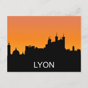 Lyon silhouet, zomersonsondergang, illustratie briefkaart