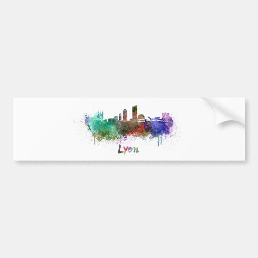 Lyon skyline in watercolor bumpersticker (Voorkant)