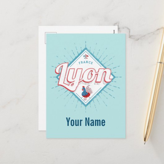 Lyon stad Frankrijk retro roster  souvenir Feestdagenkaart (Voorkant / Achterkant in situ)