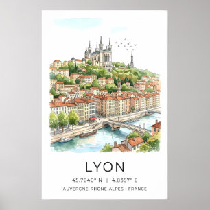 Lyon Stad Print Watercolor Silhouette en Steen
