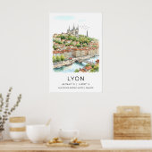 Lyon Stad Print Watercolor Silhouette en Steen (Keuken)
