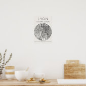 Lyon Stadsplattegrond Poster – Minimaal Houtskool (Keuken)