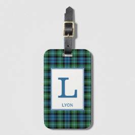 Lyon Tartan Helder Blauw en Groen Plaid Patroon Bagagelabel
