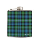 Lyon Tartan Monogram Groen en Blauw Speld Heupfles (Voorkant)