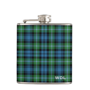 Lyon Tartan Monogram Groen en Blauw Speld Heupfles