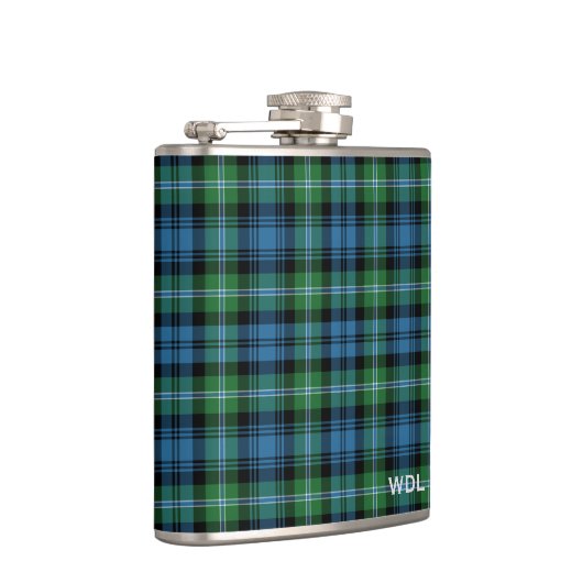 Lyon Tartan Monogram Groen en Blauw Speld Heupfles (Rechts)