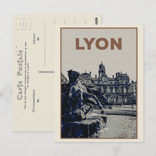 Lyon the Bartholdi Fountain illustreert Frankrijk Briefkaart (Voorkant / Achterkant)