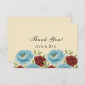 Lyons Blauwe pioen en rode rozen bruiloft Bedankkaart (Voorkant / Achterkant)