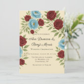 Lyons Blauwe pioen & rode rozen bruiloft Kaart (Staand voorkant)