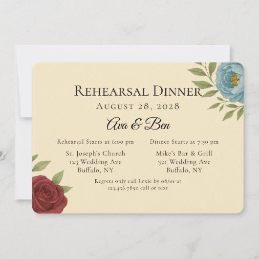 Lyons Blue & Dark Red Peony repetitie diner Kaart (Voorkant)