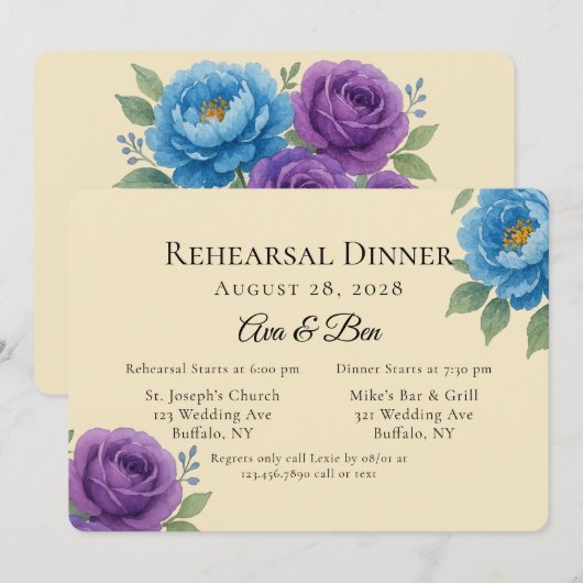 Lyons Blue & Fig Paarse pioen repetitie diner Kaart (Voorkant / Achterkant)