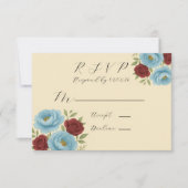 Lyons Blue Peony & Dark Red Peony Wedding RSVP Kaartje (Voorkant)