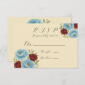 Lyons Blue Peony & Dark Red Peony Wedding RSVP Kaartje (Voorkant / Achterkant)