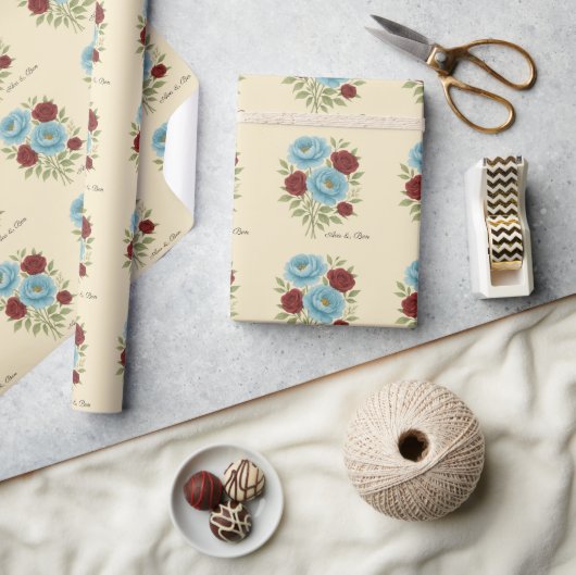 Lyons Blue Peony en Fig Paarse Roos bruiloft Cadeaupapier (Crafts)