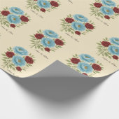 Lyons Blue Peony en Fig Paarse Roos bruiloft Cadeaupapier (Hoek)