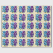 Lyons Blue Peony en Fig Paarse Roos bruiloft Cadeaupapier (Vlak)