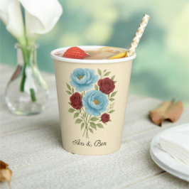 Lyons Blue Peony en Fig Paarse Roos bruiloft Papieren Bekers