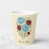 Lyons Blue Peony en Fig Paarse Roos bruiloft Papieren Bekers (Voorkant)