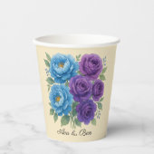 Lyons Blue Peony en Fig Paarse Roos bruiloft Papieren Bekers (Voorkant)