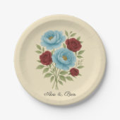 Lyons Blue Peony en Fig Paarse Roos bruiloft Papieren Bordje (Voorkant)