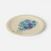 Lyons Blue Peony en Fig Paarse Roos bruiloft Papieren Bordje (Gekanteld)