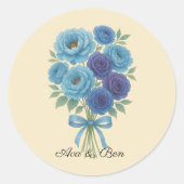 Lyons Blue Peony en Fig Paarse Roos bruiloft Ronde Sticker (Voorkant)