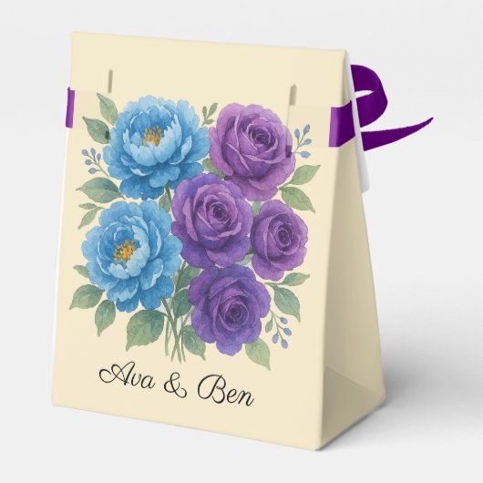 Lyons Blue Peony & Fig Paarse Roos bruiloft Bedankdoosjes (Achterkant)