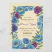 Lyons Blue Peony & Fig Paarse Roos bruiloft Kaart (Voorkant / Achterkant)