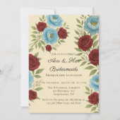 Lyons Blue Peony & Red Roses Bruidsmeisjes Luncheo Kaart (Voorkant)