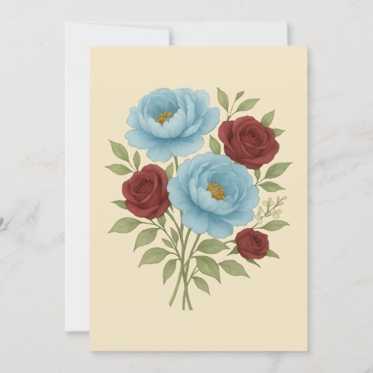Lyons Blue Peony & Red Roses Bruidsmeisjes Luncheo Kaart (Achterkant)