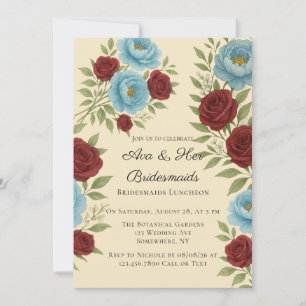 Lyons Blue Peony & Red Roses Bruidsmeisjes Luncheo Kaart